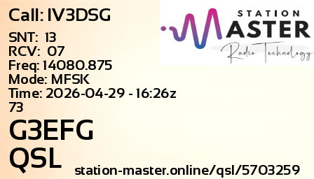 QSL Card for G3EFG QSO with IV3DSG