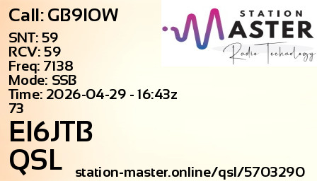 QSL Card for EI6JTB QSO with GB9IOW