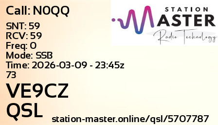 QSL Card for VE9CZ QSO with N0QQ