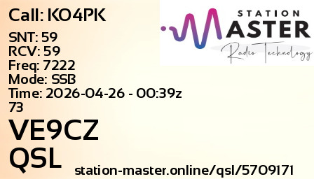 QSL Card for VE9CZ QSO with KO4PK