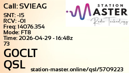 QSL Card for G0CLT QSO with SV1EAG