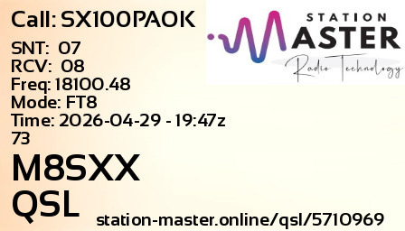 QSL Card for M8SXX QSO with SX100PAOK