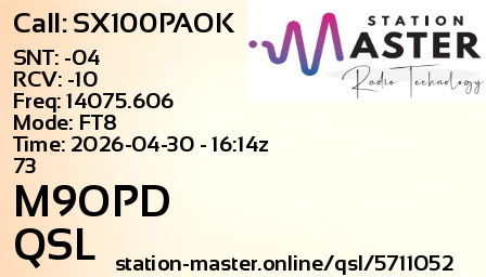 QSL Card for M9OPD QSO with SX100PAOK