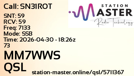 QSL Card for MM7WWS QSO with SN31ROT