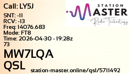 QSL Card for MW7LQA QSO with LY5J