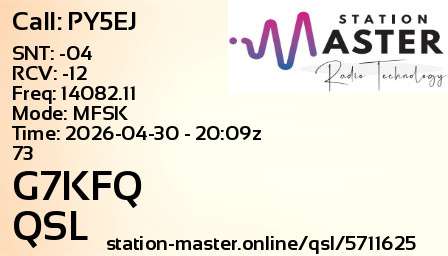 QSL Card for G7KFQ QSO with PY5EJ