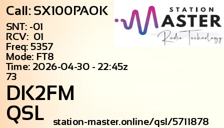 QSL Card for DK2FM QSO with SX100PAOK