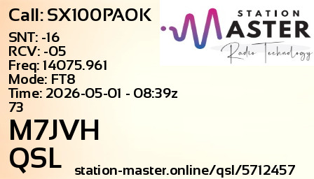 QSL Card for M7JVH QSO with SX100PAOK