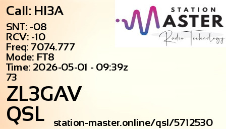 QSL Card for ZL3GAV QSO with HI3A