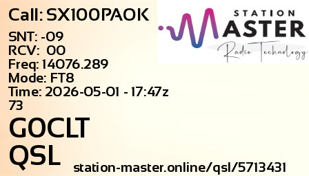 QSL Card for G0CLT QSO with SX100PAOK