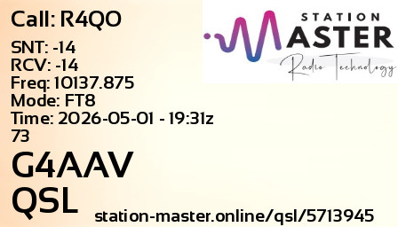 QSL Card for G4AAV QSO with R4QO