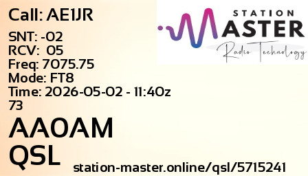 QSL Card for AA0AM QSO with AE1JR