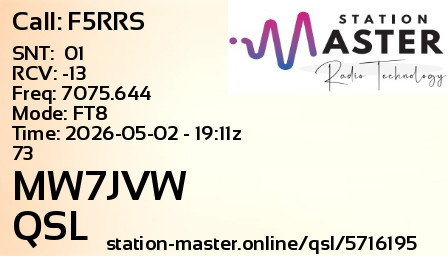 QSL Card for MW7JVW QSO with F5RRS