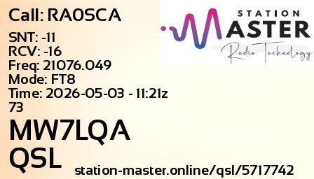 QSL Card for MW7LQA QSO with RA0SCA