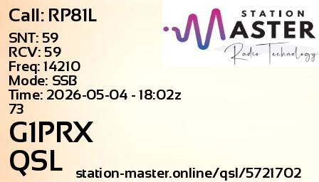 QSL Card for G1PRX QSO with RP81L