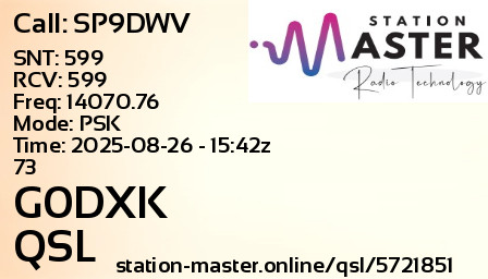 QSL Card for G0DXK QSO with SP9DWV