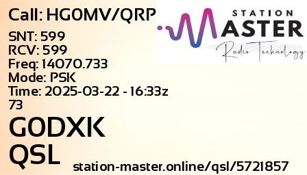 QSL Card for G0DXK QSO with HG0MV/QRP