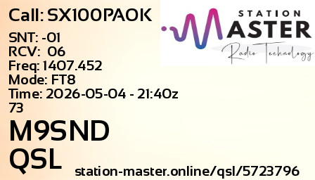 QSL Card for M9SND QSO with SX100PAOK