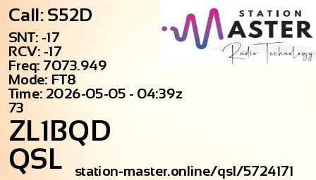 QSL Card for ZL1BQD QSO with S52D