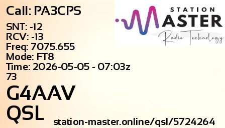 QSL Card for G4AAV QSO with PA3CPS