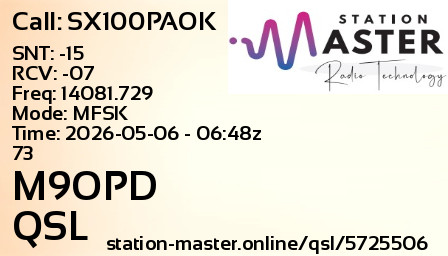 QSL Card for M9OPD QSO with SX100PAOK