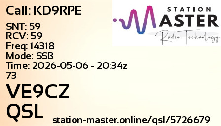 QSL Card for VE9CZ QSO with KD9RPE