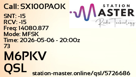 QSL Card for M6PKV QSO with SX100PAOK