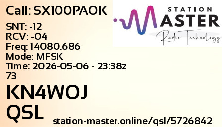 QSL Card for KN4WOJ QSO with SX100PAOK