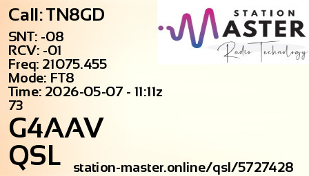QSL Card for G4AAV QSO with TN8GD