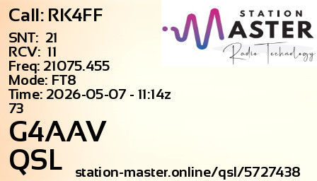 QSL Card for G4AAV QSO with RK4FF