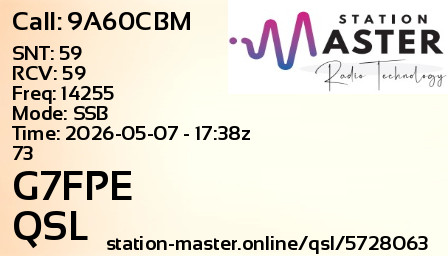 QSL Card for G7FPE QSO with 9A60CBM