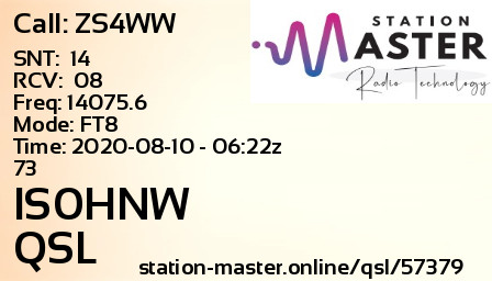 QSL Card for IS0HNW QSO with ZS4WW