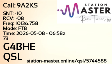 QSL Card for G4BHE QSO with 9A2KS