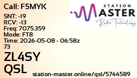 QSL Card for ZL4SY QSO with F5MYK