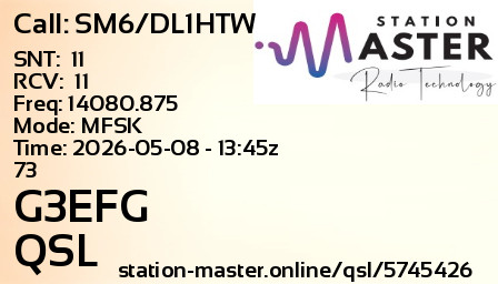 QSL Card for G3EFG QSO with SM6/DL1HTW