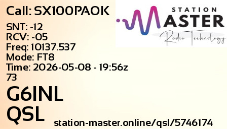 QSL Card for G6INL QSO with SX100PAOK