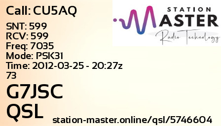 QSL Card for G7JSC QSO with CU5AQ