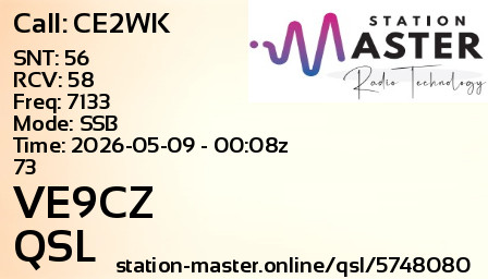 QSL Card for VE9CZ QSO with CE2WK