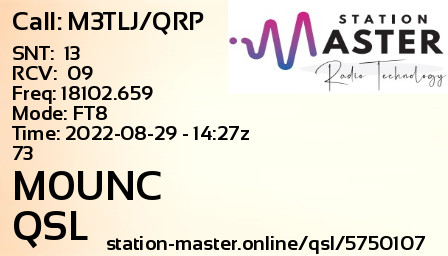 QSL Card for M0UNC QSO with M3TLJ/QRP