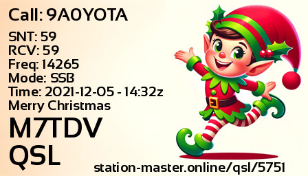 QSL Card for M7TDV QSO with 9A0YOTA