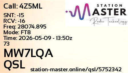 QSL Card for MW7LQA QSO with 4Z5ML