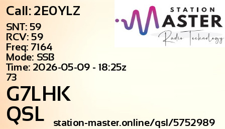 QSL Card for G7LHK QSO with 2E0YLZ