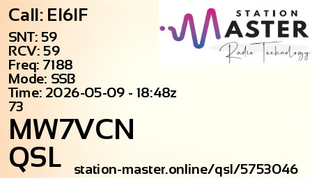QSL Card for MW7VCN QSO with EI6IF