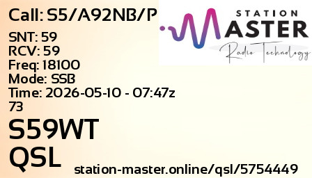 QSL Card for S59WT QSO with S5/A92NB/P