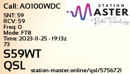 QSL Card for S59WT QSO with AO100WDC