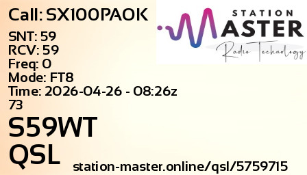 QSL Card for S59WT QSO with SX100PAOK