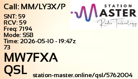QSL Card for MW7FXA QSO with MM/LY3X/P