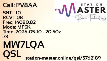 QSL Card for MW7LQA QSO with PV8AA