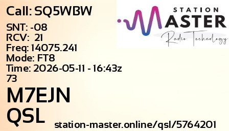QSL Card for M7EJN QSO with SQ5WBW