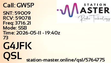QSL Card for G4JFK QSO with GW5P